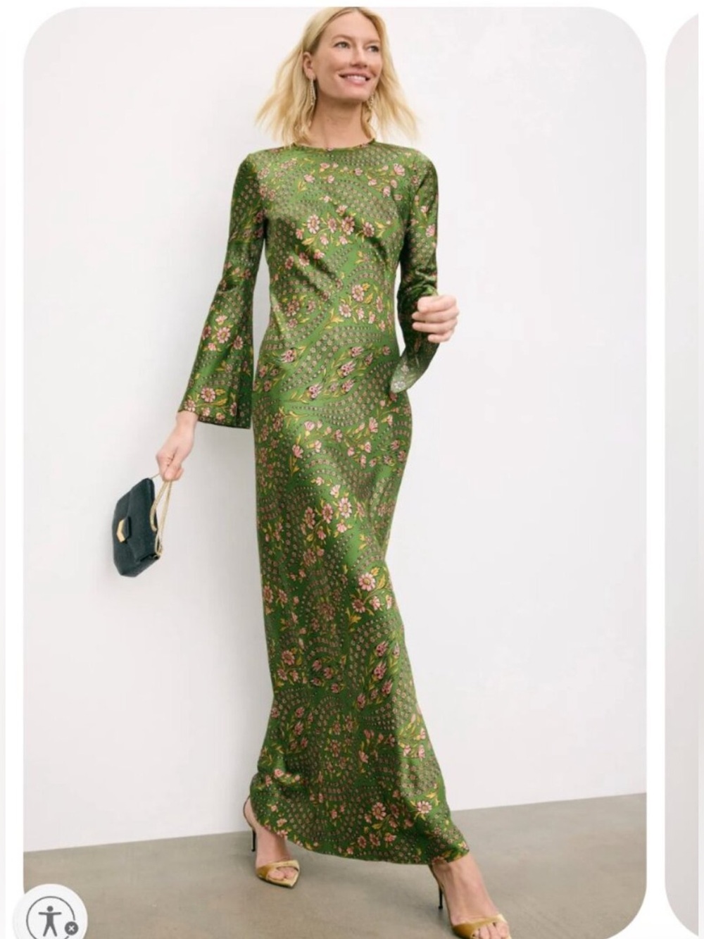 Veronica Beard Green Floral Long-Sleeve Maxi Dress